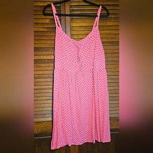 Torrid Pink Sun Dress With Black Polka Dots And Front Lace Up Detail Size 3